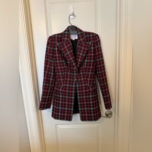 Michael Kors Collection Black and Red Plaid Blazer